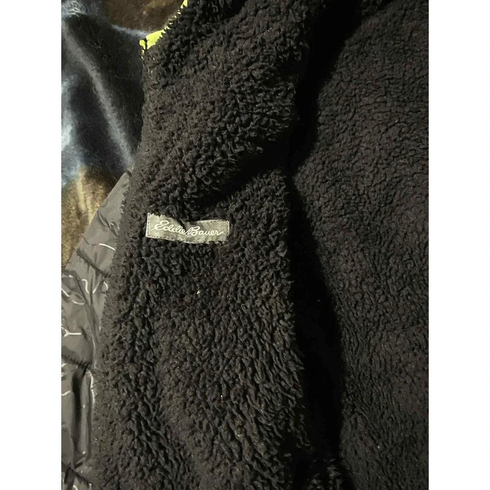 Eddie Bauer Jacket Youth Medium 10/12 Black Hooded Reversible Sherpa Puffer Zip‎